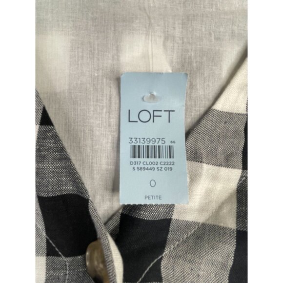 New Loft Gingham Button V-neck Dress size 0P Black/White - Picture 3 of 7